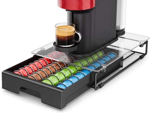 EVERIE Nespresso Vertuo Pod Holder Drawer with Universal Slots and Tempered Glass Top