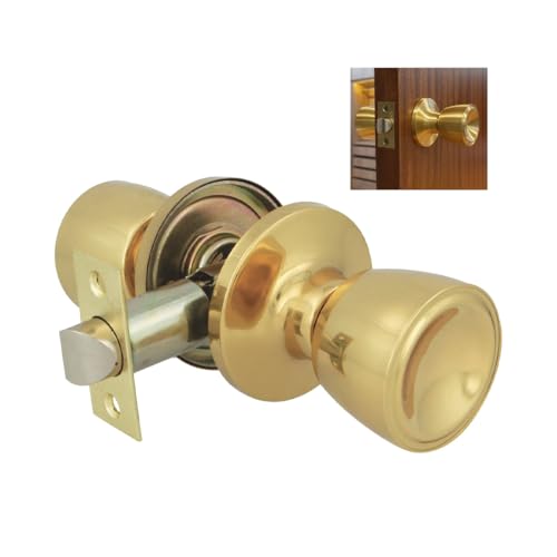 Amig - Pomello per Porta a Sfera | Set di Pomelli con Maniglia da Entrambi i Lati | Ottone | Serratura d'Ingresso 60/70mm | Viti di Fissaggio | Porte in Legno | Serratura a Quadrante | Lucidato
