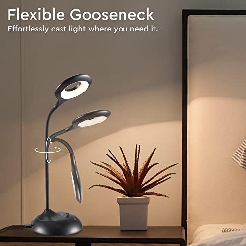 TEKLED® LED Desk Lamp | 5-Level Dimmable with Flexible Gooseneck | 3W Capacitive Touch Switch | 280LM with Rechargeable Battery | Eye Protection for Bedside Reading Office Work Students | 28 LED