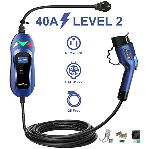 MUSTART Level 2 Portable EV Charger (240 Volt, 25ft Cable, 40 Amp), Electric
