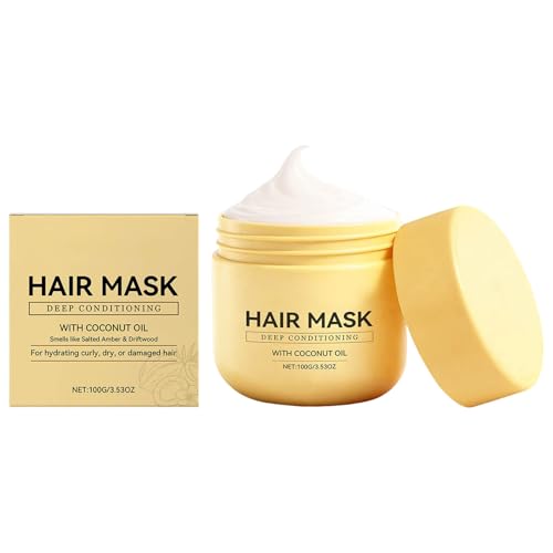 Maschera per capelli profondamente efficace, idratante per capelli danneggiati con olio di cocco, idratante, tonificante e riduce l'effetto crespo per capelli ricci e crespi (2, 100 g)