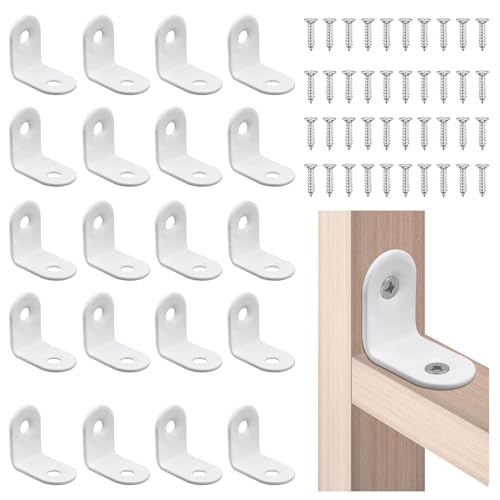 20uds Soporte de Esquina, Blanco Soporte de Ángulo Recto Pequeño con Tornillos Soporte de Ángulo Recto de Unión Soportes de Soporte Decorativos para Estantes de Gabinetes de Muebles