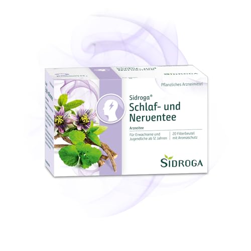 Sidroga Schlaf- und Nerventee – Beruhigender Arzneitee bei nervöser Unruhe & Schlafstörungen - mit Baldrian, Melisse, Passionsblume & Pfefferminze - 20 Teebeutel à 2 g