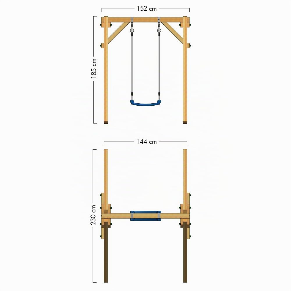Altalena WICKEY Smart One gioco per bambini, altalena blu singola in legno da esterno o da giardino