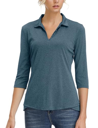 Polo de golf femmes 3/4 bleu L MOHEEN respirant pour le sport