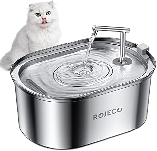 ROJECO Cat Water Fountain, 3.2L Stainless Steel Pet Water Dispensers, Ultra-quiet Dog Drinking Fountain with Filters, Automatic Water Fountain for Pets, Anti-Dry Design Water Fountain Cat Bowl