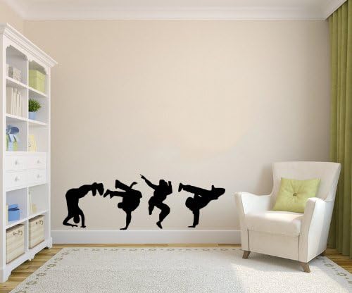 Guys Dancing Break Dance Silhouette Wall Vinyl Decals Art Sticker Home Modern Stylish Interior Decor for Any Room Smooth and Flat Surfaces Housewares Murals Design Window Graphic Dance Studio Bedroom Living Room (4529)