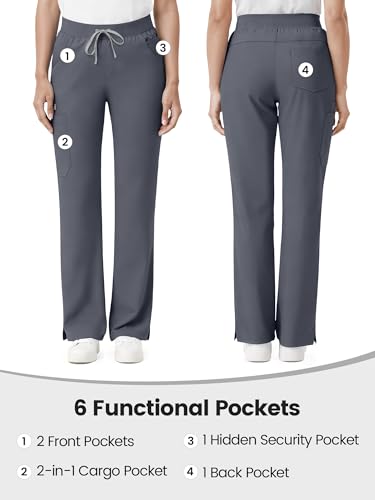 Image of Scrub Pants for Women - Straight Leg Medical Scrub Pants with 6 Pockets - Drawstring Soft Stretch Women Scrub Pant