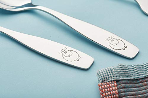 Annova Kids Silverware Children's Safe Flatware Set Stainless Steel - 12 X Children Dinner Spoons, Toddler Utensils, Metal Cutlery Set For Lunchbox (Engraved Dog Bunny) (Stainless Steel, 12 Spoons) #TOP3