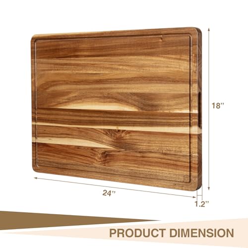 Tabla de cortar grande de madera de acacia – gruesa, bloque para carnicero con ranuras profundas para jugos, mangos ergonómicos, resistente para cocina, 61x46 cm miniatura 7