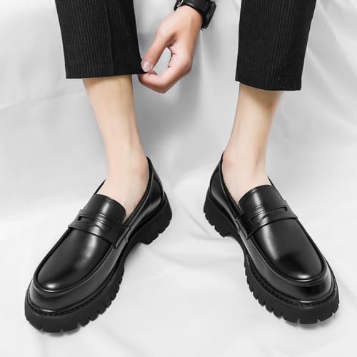 Men's Patent Leather Platform Slip-on Loafers,Fashion Round Toe Non-Slip Thick Sole Business Dress Shoes Causal Party Wedding Prom Shoes3