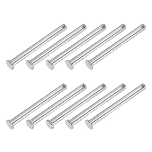 PATIKIL 8 x 80 mm Einzel Loch Clevis Pins, 10 Stück 304 Edelstahl Flachkopf Pin für Hitch Pin Lock Link Scharnier Systeme, Silber