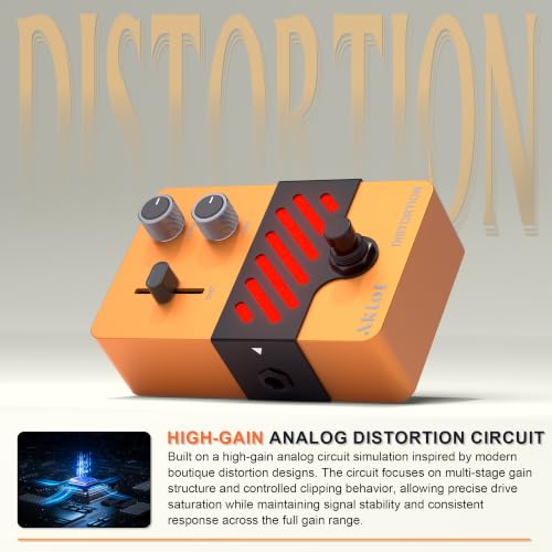 Image of AKLOT Classical Distortion Guitar Pedal: Classic Rock Distortion Pedal with DIST /LEVEL /TONE Controls, True Bypass Compact Metal Pedal for Electric Guitar, Rock, Blues, Punk, NEON Riot