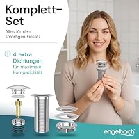 Engelbach® Universal Waschbecken Ablaufgarnitur - Pop up Ablaufventil ohne Überlauf (Auch für Waschtische) Herausziehbarer Stöpsel mit Haarsieb - inklusive Einbauanleitung – Ansicht 8