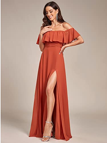 Image of Ever-Pretty Women's Summer Off The Shoulder Flowy Chiffon Formal Wedding Guest Dresses Maxi Side Split Beach Bridesmaid Dress