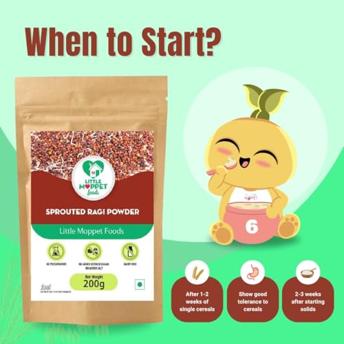 Little Moppet Foods Sprouted Ragi Powder | Made by a Doctor Mom |Hand Roasted in Small Batches| No Added Sugar, Salt,Milk or Preservatives |Calcium Rich |Nachni Flour|Ragisatva/Kodra/Taidalu/Kezhvaragu/Finger Millet Flour|200g