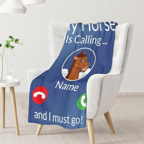 Mercuryelf Custom Horse Blanket Gift - 60x80 Inches Funny Throw Blankets for Women, Men - Blue Soft, Fuzzy & Warm Throws for Bed, Couch