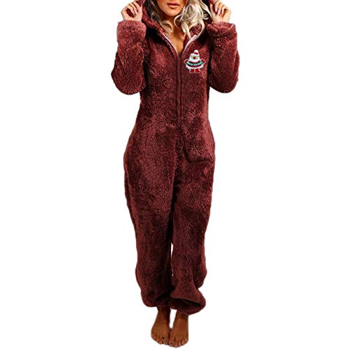 Mono con Capucha de Felpa de Peluche para Mujer, Mono con Cremallera de una Pieza, Pijama cálido y...