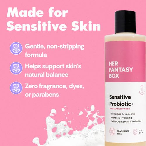 Her Fantasy Box | Sensitive Probiotic+ Gentle Cleanser – Fragrance-Free, pH Balanced Body Wash with Chamomile & Probiotic Lysates, Vegan & Cruelty Free, 8 oz - Image 5