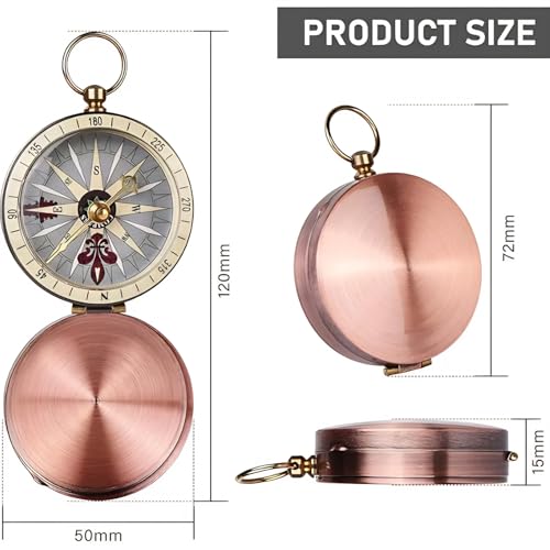 Brújula estilo retro bolsillo metal cobre miniatura 3