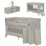 Lionelo Ellen 3-in-1 Travel Cot with 2 Height Levels | Co-Sleeper – Drop-Side Bedside Crib | Playpen - Zipped Side Entrance, Wheels with Brakes, Carry Bag & Mattress – from Birth to 36 Months