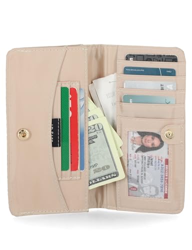 Image of Nautica Seaside Slim RFID Wallet for Women, Small Slim Card Holder with Credit Card Slots, Coin Purse and Checkbook Organizer Clutch, Bone