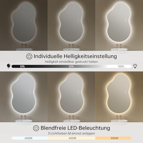 OUMUSU 100x60cm LED Badspiegel mit Beleuchtung Asymmetrischer – Ansicht 5