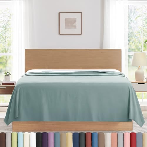 Southshore Fine Living Inc. King Flat Sheets Only Oversized Flat Sheet 132 x 110 Hotel Quality Bedding California/King Top Sheet Stays Tucked on Toppers Pillow Tops - Steel Blue Sheets