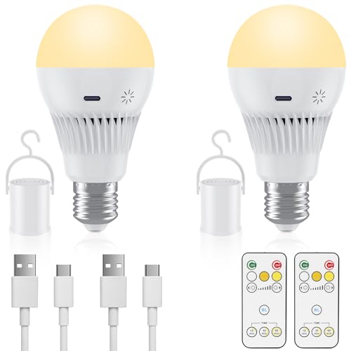 GIACOMO Akku Glühbirne mit Fernbedienung E27, 9W, 3 Farben Dimmbar, USB-C...