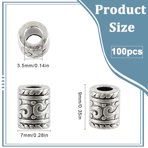 SOFPLATE 1 Box 100Pcs 7mm Tube Spacer Beads Alloy Large Hole Column Bead Bulk Tibetan Antique Silver Metal Curved Hollow Bracelet Loose Charms Beads for jewellery Making Beading Necklace Bracelet - Image 2