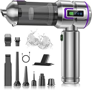 botatio Handheld Vacuum Cleaner, 25000Pa Car Vacuum Powerful Suction, 4-in-1 Hand Cordless Car Vacuum with Digital Display, 1-Touch Automatic Emptying, Brushless Motor & 3 Speeds, Silver