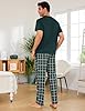 Leversic Men's Short Sleeve Pyjamas V-Neck T-Shirt Pjs Top and Long Plaid Sleep Pants Soft Comfortable Loungewear Set for Sleeping or Lounging at Home S-3XL(Green,3XL) #3