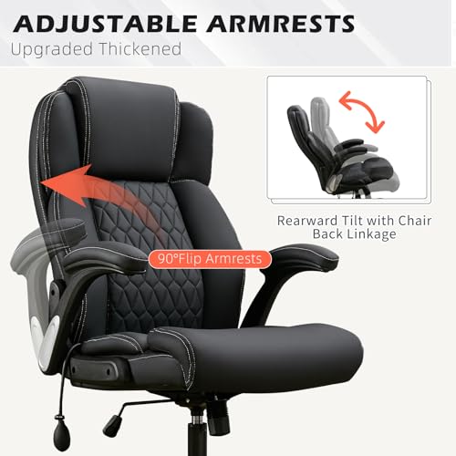 Image of 700lbs Big and Tall Office Chair - Heavy Duty Executive Desk Chair with Inflatable Lumbar Support, Extra Wide Padded Seat, Flip-up Arms, Metal Base & Quiet Rubber Wheels, High Back Ergonomic Chair