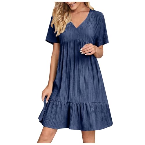 Ofertas Flash Vestidos Verano Mujer 2025 Tallas Grandes Manga Corta Cuello V Elegante Sólida Vestido Largo Casual con Bolsillos Elegante Vestido Informal Vintage Vestido Botones Vacaciones Diario