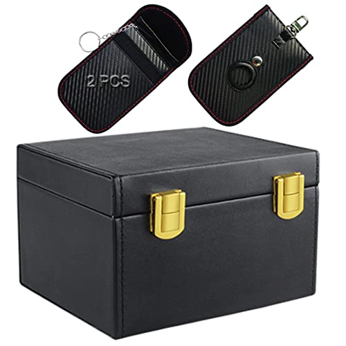 Caja de Faraday Llaves de Coche y 2 pcs Airtag Cubrir Bolsa Faraday Portátil Caja de Llaves Faraday Bolsa Bloqueo de Señal Faraday para Prevención de Robo Autos(1 Cerradura Doble + 2 Airtag Cubierta) Cover
