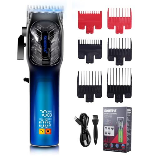 Image of SOLIMPIA HT-6037 Hair Clippers for Men Professional Cordless Hair Trimmer Beard Trimmer 6 Guide Combs Sharp Stainless-Steel Blade Powerful 7000 RPM Motor 2000mAh Battery LED display 240 mins, Blue