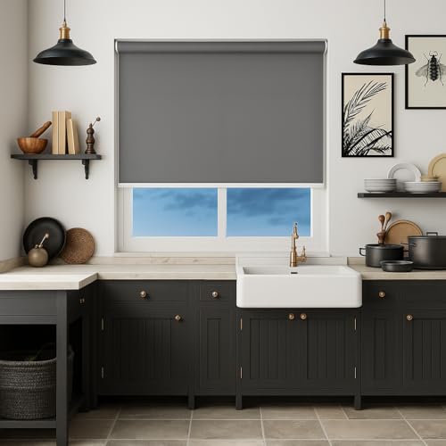 Image of Roller Blinds for Windows 39 Inch W X 60 Inch L | Dim Out Roll-Up Shades Sun UV Protection for Home & Office Charcoal Grey| Heavy Duty in 38 MM Pole