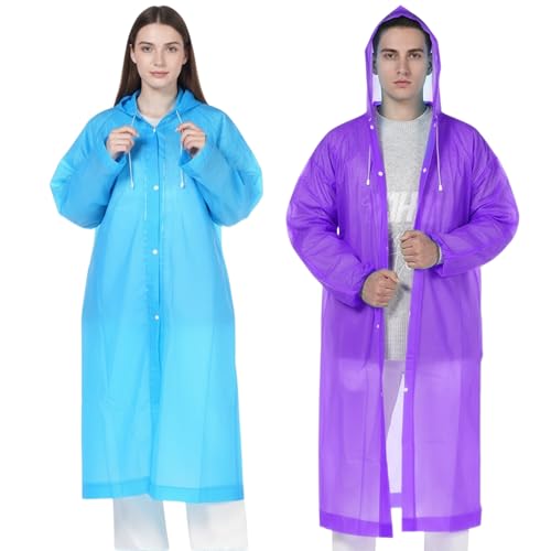 Ziyonix 2 Piezas Chubasquero para Mujeres y Hombres Poncho de Lluvia de Material EVA Transpirable Impermeable Raincoat Reutilizable para Senderismo, Ciclismo, Camping y Viajes
