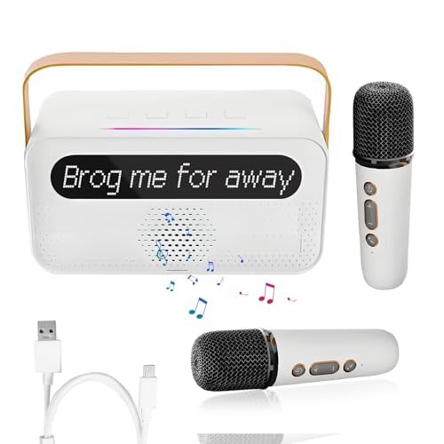 Yuqutum Máquina de karaoke para niños y adultos, altavoz Bluetooth portátil con 2 micrófonos inalámbricos, con pantalla de letras, para TV, fiesta en casa, regalo para niños, fiesta familiar de