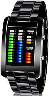Men's Digital Watch Binary Time LED Display 50M Waterproof Alloy Band Creative Sport