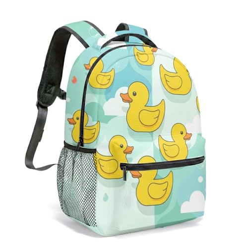 Yellow Duck Whimsical Pond - Mochila con estampado completo de 16 pulgadas para niños, divertida bolsa gráfica de tacos para la escuela primaria, 13, L, Casual