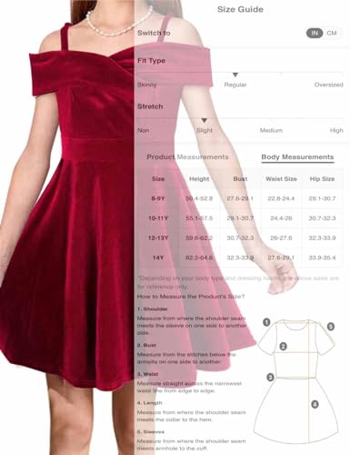 Teen Girls Princess Dresses Velvet Elegant Cold Shoulder A-line Swing Party Dress for Kids,8-14 Years3