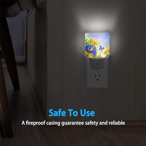Image of Night Lights Plug into Wall Blue Butterfly Flower Night Lights Dusk to Dawn Sensor Led Lamp for Women Men,Led Lights for Stairway /Hallway /Bedroom,0.5W