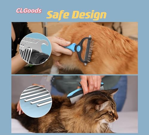 Image of Pet Grooming Brush&Comb Combo, Pet Grooming Brush,Cat Comb Dog Comb for Shedding, 2-Piece Kit,Undercoat Comb for Dog Grooming (Blue)