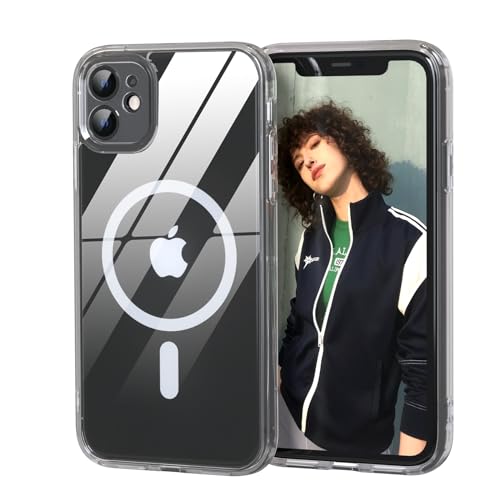 Nupcknn Transparente Funda Magnética Compatible con iPhone 11 [Compatible con Magsafe][Lleno Cámara Proteccion], Carga Inalámbrica, Carcasa Antigolpes, Parte Trasera Transparente Anti-Arañazos