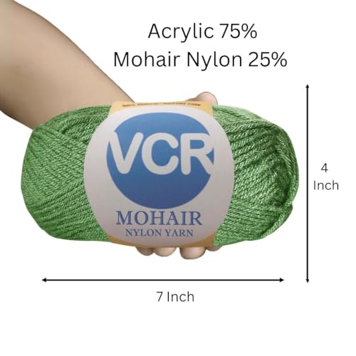 Image of VCR Mohair Nylon Hunter Green Yarn, 100 Grams Hank, 196 Meters Length, Acrylic 75%, Mohair Nylon 25%, Pack of 1 Yarn, Soft Crosia Threads, Suitable for Winter Garments.