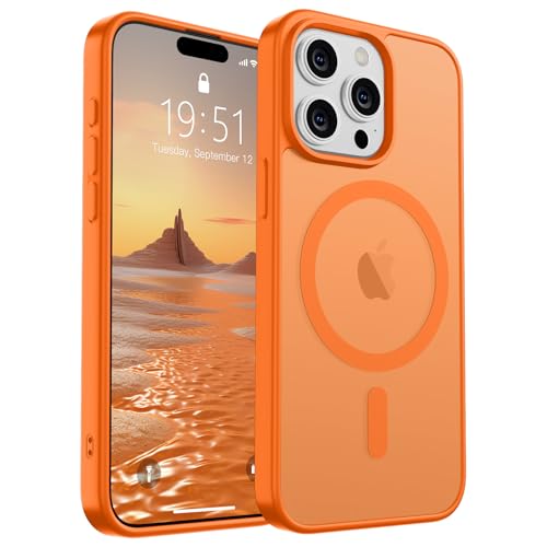 Image of SUPFINE Magnetic for iPhone 15 Pro Case (Compatible with MagSafe) (Military Grade Drop Protection) Translucent Matte Shockproof Phone Cover,Starry Orange