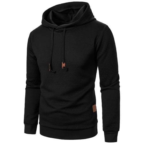 Texture Hoodie Men Long Sleeve Pullover Plaid Jacquard Warm Tops Fall Winter Fashion Solid Color Sweatshirt With Hood2