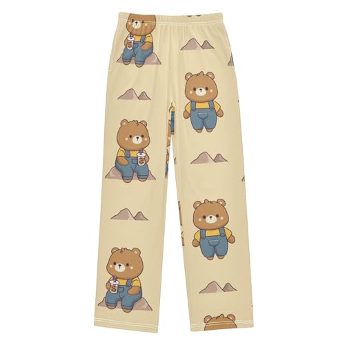 Boys' Pants Brown Bear Mountains Yellow Long Bottoms Jogger Pants Elastic Waist Trousers with Pockets S-XL