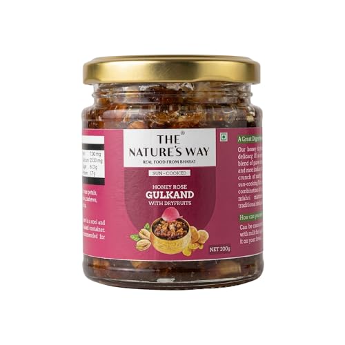 Image of The Natures Way | Premium Honey Gulkand with Dry Fruits 200g | Natural Rose Petals, Almonds, Cashews & Pistachios - Sweet, Healthy & Nutritious Delight Sun-Cooked